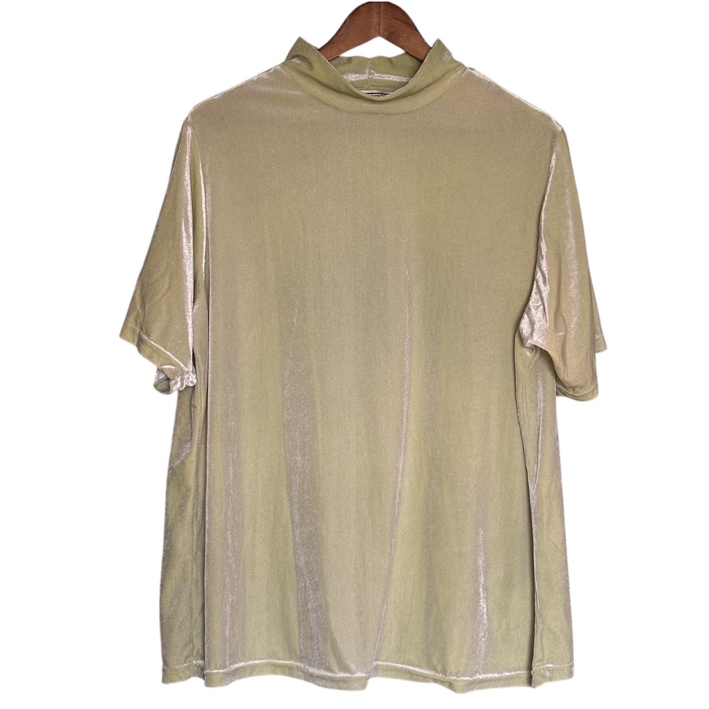 Vintage Y2K Venezia Crushed Velvet Mock Turtleneck Short Sleeve Shirt Size L